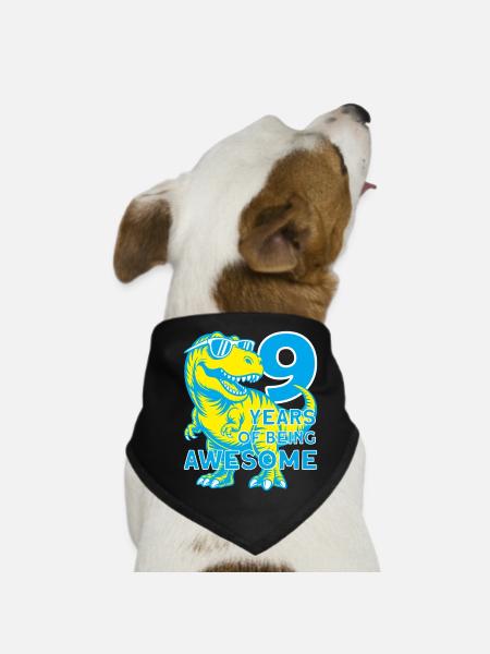 DINO 9 YEARS DINOSAUR 9TH BIRTHDAY - Dog Bandana - black - Front