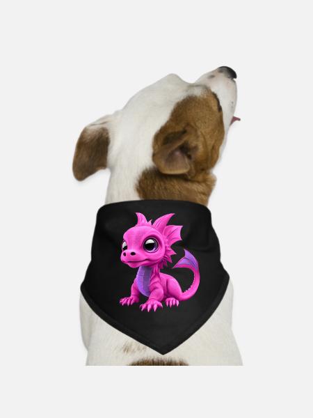 Baby Drache Pink | Niedlicher pinker Babydrache - Hunde-Bandana - Schwarz - Vorne