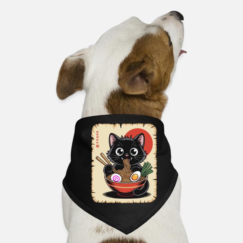 Chat noir de Kawaii mangeant des nouilles ramen japonaises Bandana pour chien