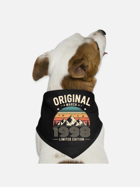 Vintage Born in March 1998 Original 28 years ago - Dog Bandana - black - Front