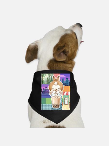 Cute Bunny Funny Boba Bubble Tea - Dog Bandana - black - Front