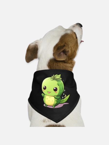 Cute Kawaii Cactus with Big Eyes - Dog Bandana - black - Front