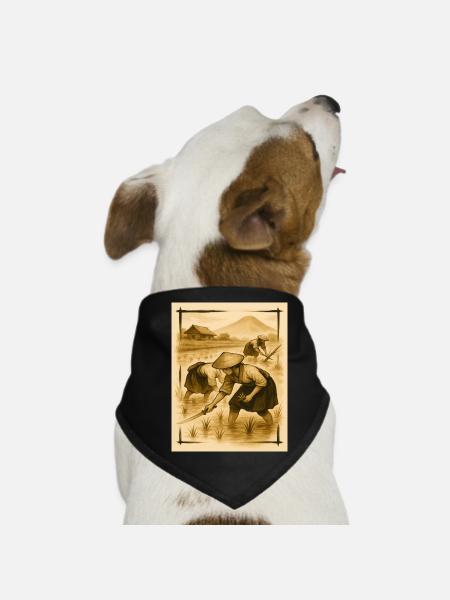 Feld, Reis und Bauern, Reisanbau im Morgengrauen - Hunde-Bandana - Schwarz - Vorne