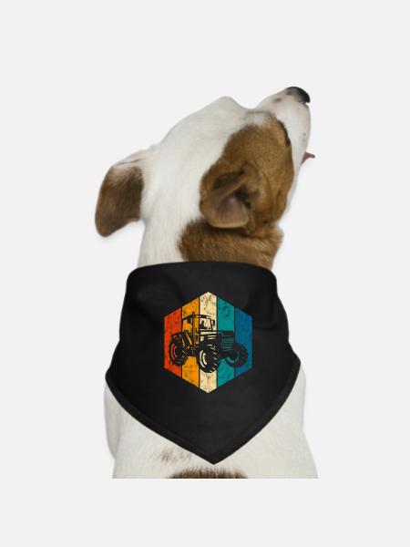 Farmer Farm Retro Tractor Tractor Tractors - Dog Bandana - black - Front