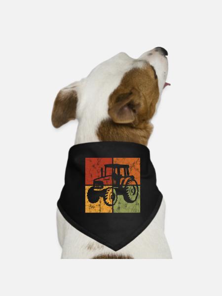 Tractors Farm Tractor Farmer Tractor Retro - Dog Bandana - black - Front