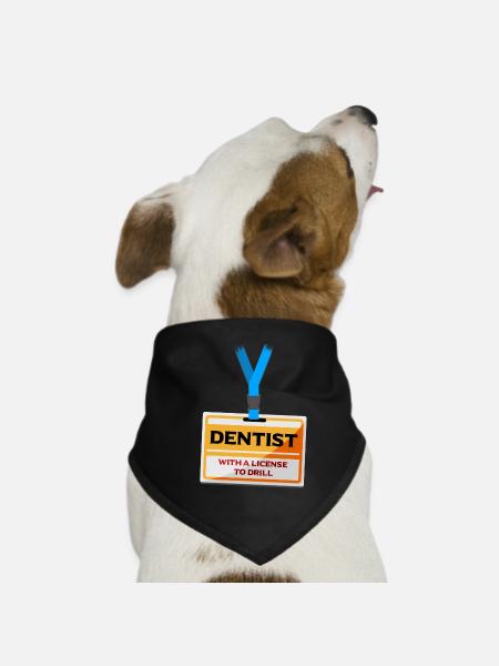 License Drill Funny Dentist Dental Assistant Teeth - Dog Bandana - black - Front