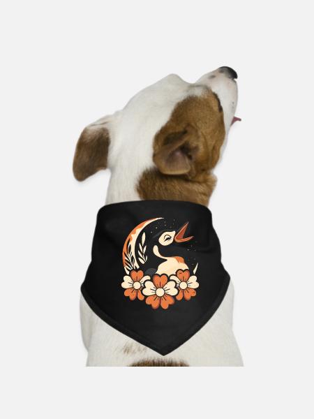 Penguin Wild Flowers Floral Moon - Dog Bandana - black - Front