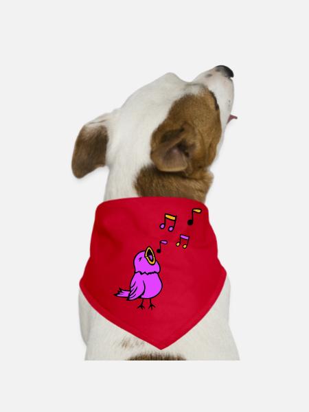 Musical notes: songbird, sparrow, singing, chirping, music - Dog Bandana - red - Front