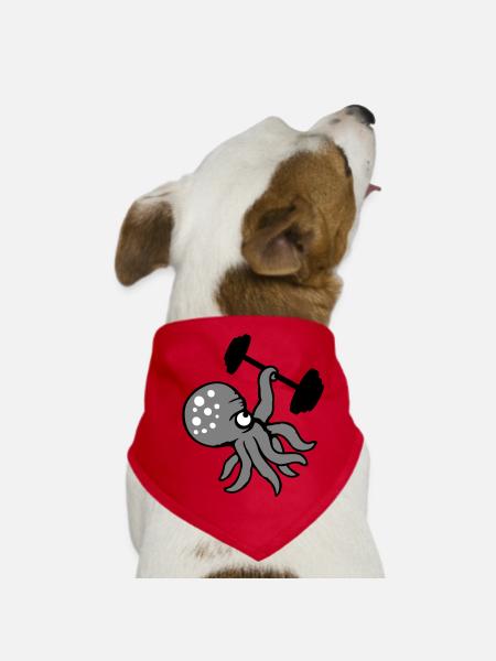 Oktopus Bodybuilder Muskelaufbau Fitnessstudio Gym - Hunde-Bandana - Rot - Vorne