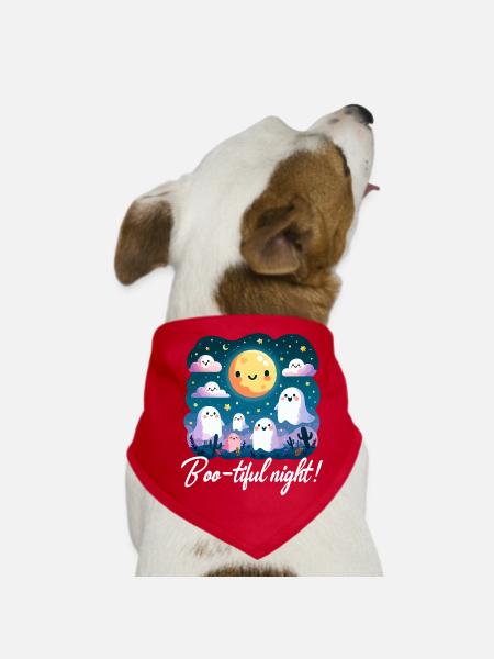 Adorable Boo Night of the Ghosts - Dog Bandana - red - Front