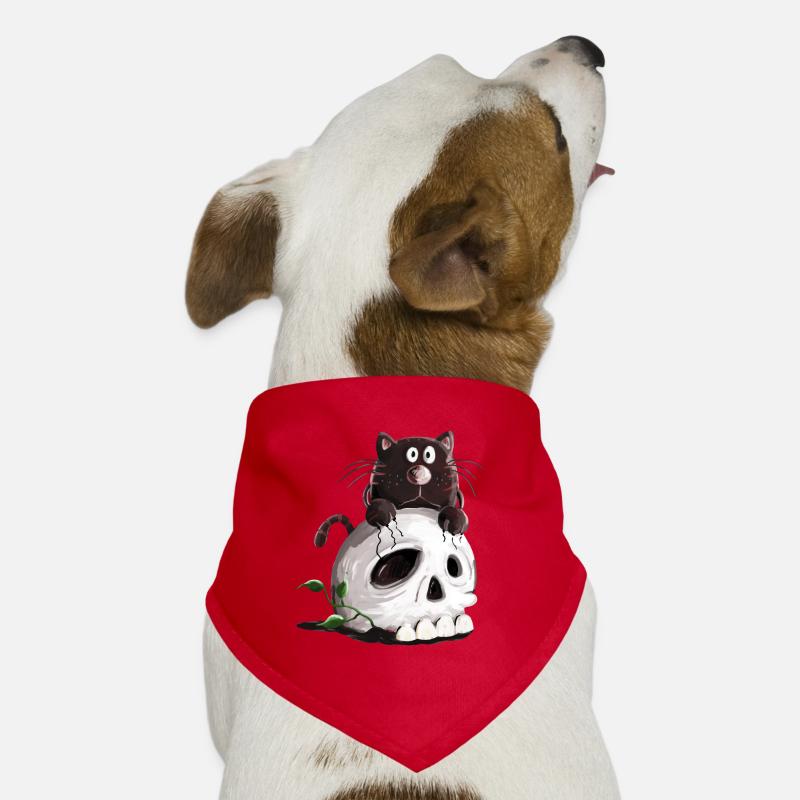 Schwarze Katze und Totenkopf Comic - Hunde-Bandana - Rot