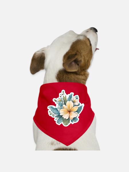 Yellow Flower - Dog Bandana - red - Front