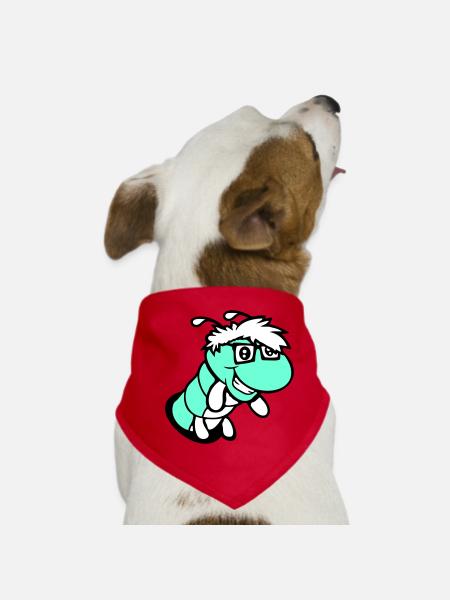 nerd caterpillar looks hole geek worm horn-rimmed glasses smart - Dog Bandana - red - Front