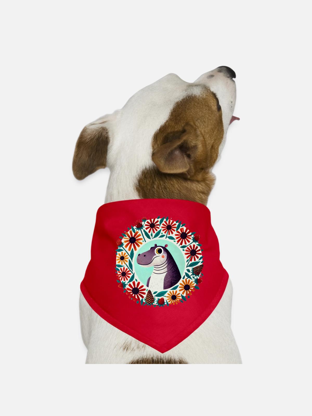 Dino in Floral Circle - Dog Bandana - red - Front