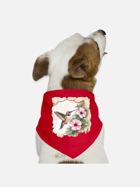 Hummingbird with flowers - Dog Bandana - red - Front