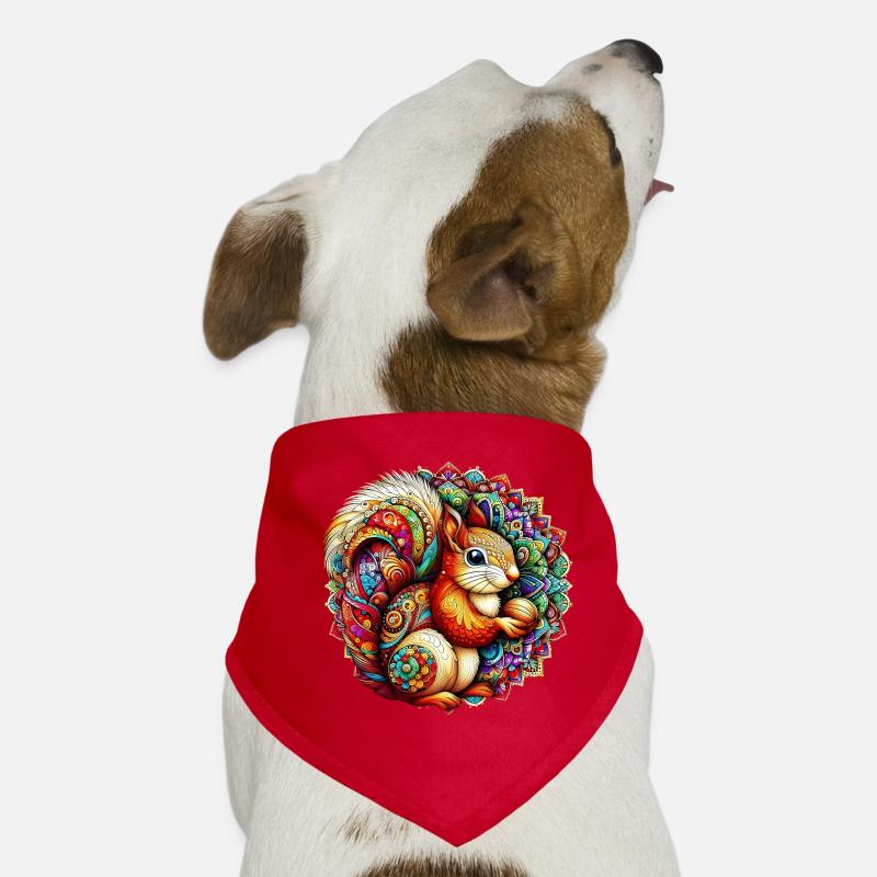 Eichhörnchen mit Mandalas verziert - Hunde-Bandana - Rot