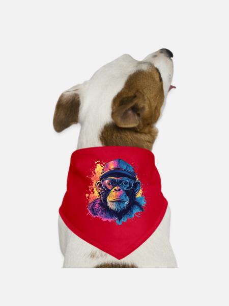 Watercolor Hipster Monkey - Dog Bandana - red - Front