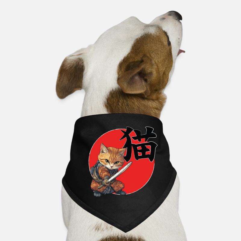 Katzen-Samurai-Illustration Kanji Hunde-Bandana