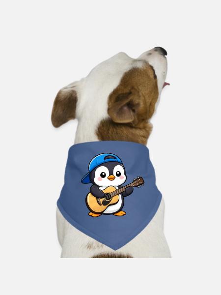 Cool Penguin Guitarist Musician Guitar Rock - Dog Bandana - red - Front