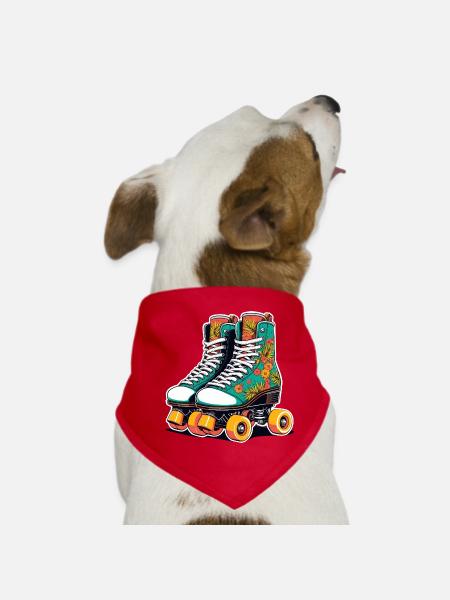 Floral Flair Roller Skates Teal - Dog Bandana - red - Front