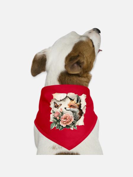 Fuchs mit Schmetterling - Hunde-Bandana - Rot - Vorne