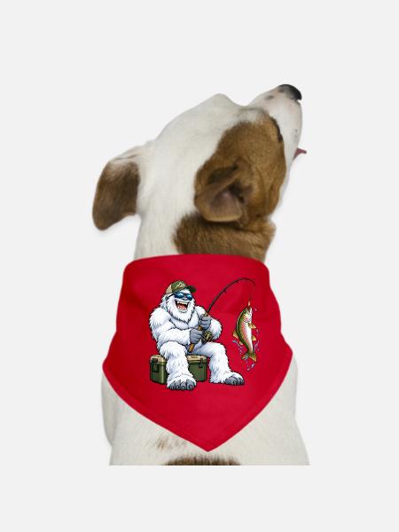 Fröhlicher Yeti beim Angeln – Lustiges Outdoor Mot - Hunde-Bandana - Rot - Vorne