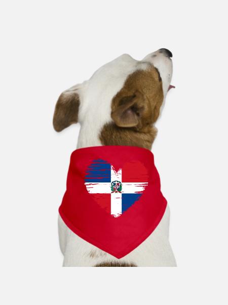 Dominican Republic Heart Flag Flag Coat of Arms - Dog Bandana - red - Front