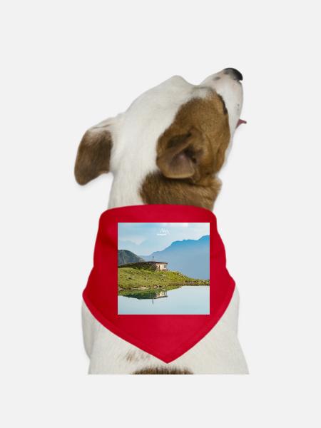 Hauerseehütte mit Bergsee und Alpenpanorama - Hunde-Bandana - Rot - Vorne