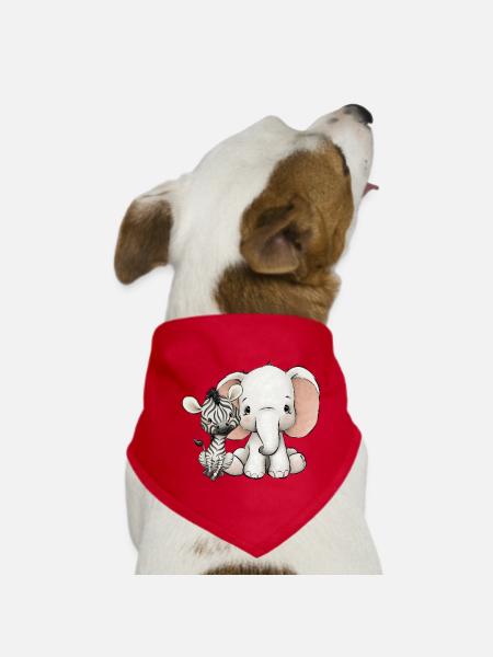 Éléphant et zèbre - Bandana pour chien - rouge - Devant