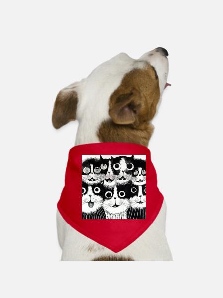 Black and white cats smiling, illustration - Dog Bandana - red - Front