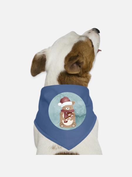 goldiger Bär für Weihnachten mit Weihnachtsmütze - Hunde-Bandana - Rot - Vorne