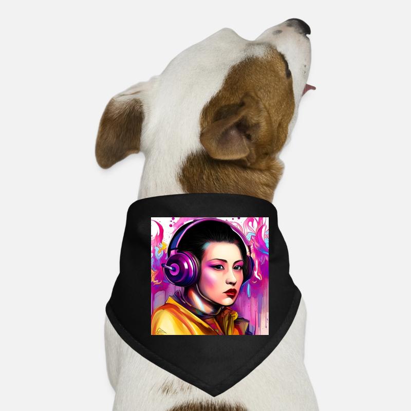 Neon Kopfhörer Porträt Popartstil Hunde-Bandana