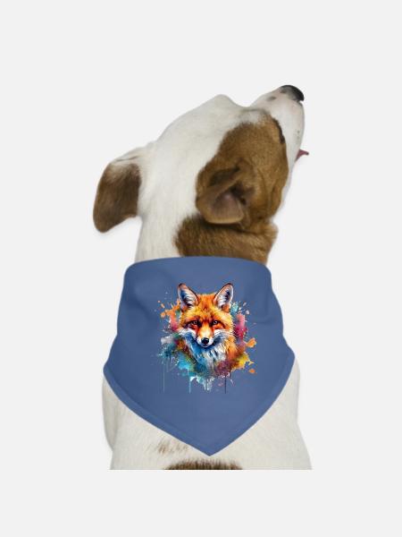 Portrait de renard en couleur explosion - Bandana pour chien - rouge - Devant