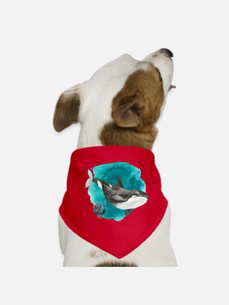 Orca Aquarell – Tiefer Ozean Kunstdruck - Hunde-Bandana - Rot - Vorne