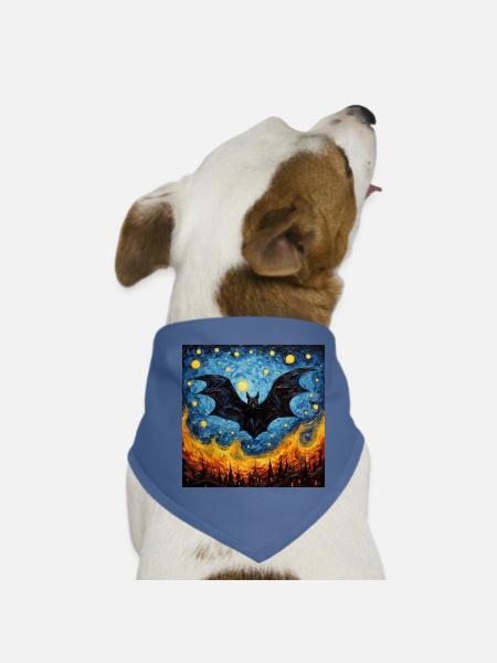 Bat, Van Gogh, Starry Night, Animal - Dog Bandana - red - Front