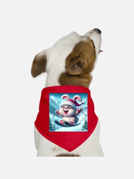 Hasenspringen Ski Weihnachten - Hunde-Bandana - Rot - Vorne