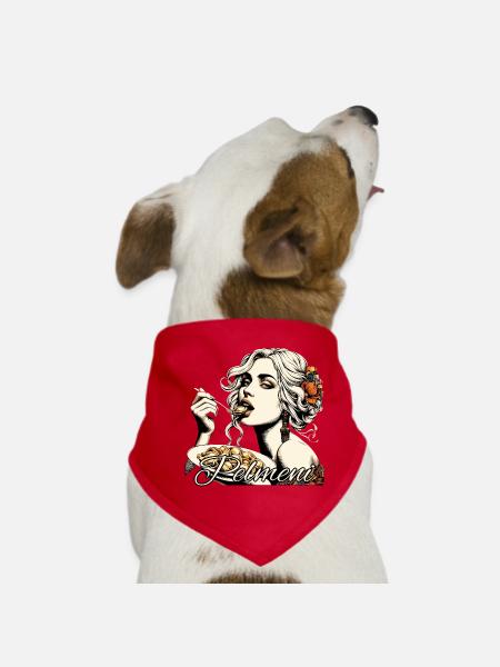 Pelmeni beautiful blonde woman eats gift - Dog Bandana - red - Front