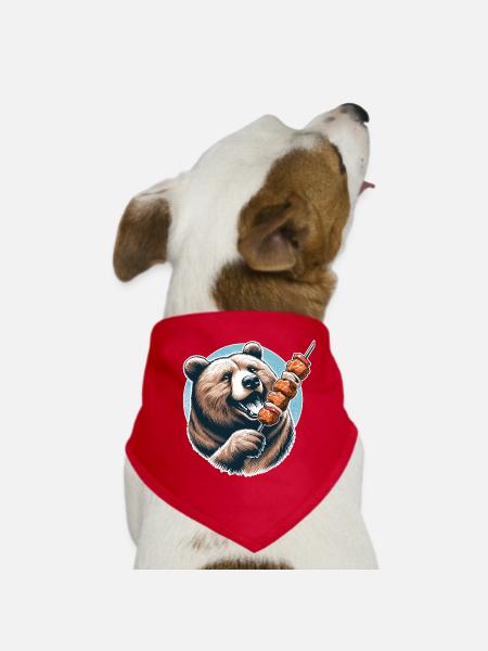 Shashlik Meat Skewer Bear Gift - Dog Bandana - red - Front