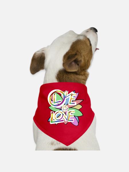 Bunte Herzen und Blüten Motiv - Hunde-Bandana - Rot - Vorne