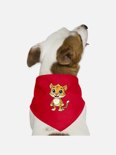 Jaguar Cute Cartoon Character Kawaii Clipart - Dog Bandana - red - Front