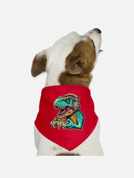T Rex Dinosaur Gaming - Bandana pour chien - rouge - Devant