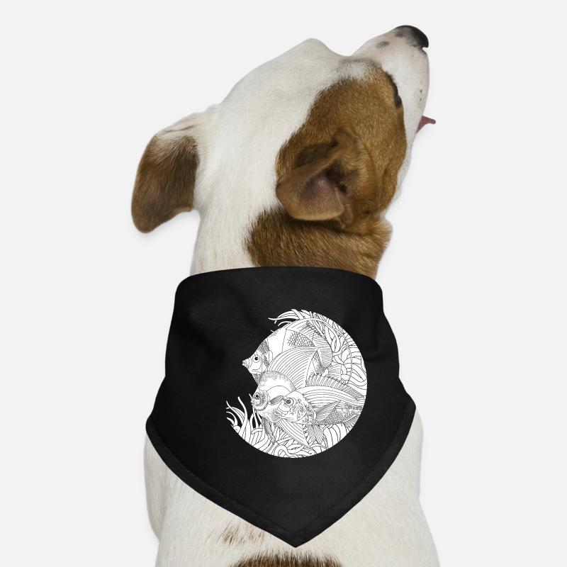Poissons océan dessin noir et blanc Bandana pour chien