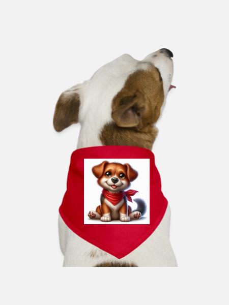 Cuddly dog with red bandana - Dog Bandana - red - Front