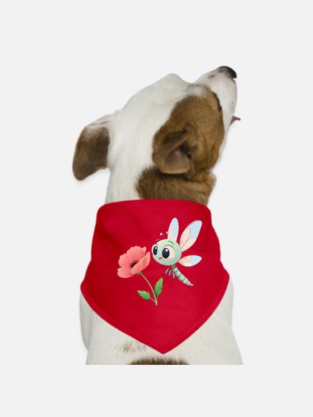 Baby Bunte Libelle in der Nähe einer Blume (v02) - Hunde-Bandana - Rot - Vorne