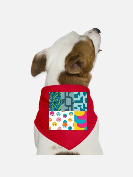 Vibrant Abstract and Playful Creature Pattern - Dog Bandana - red - Front