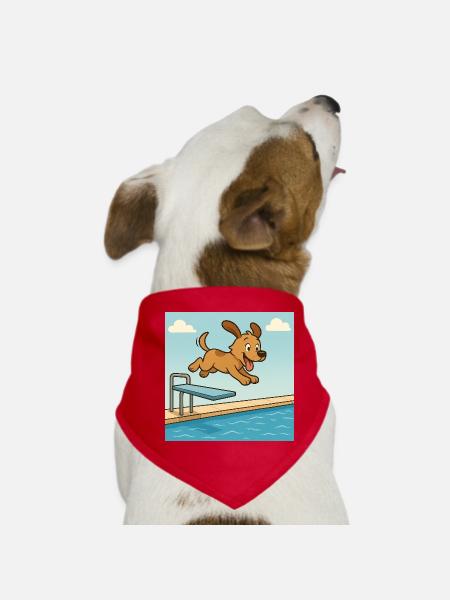 Playful dog jumping into the water - Dog Bandana - red - Front