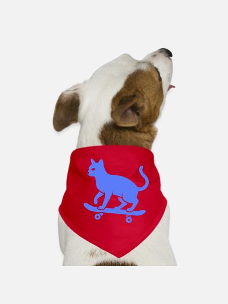 Coole Katze Skateboarder Silhouette Minimalistisch - Hunde-Bandana - Rot - Vorne