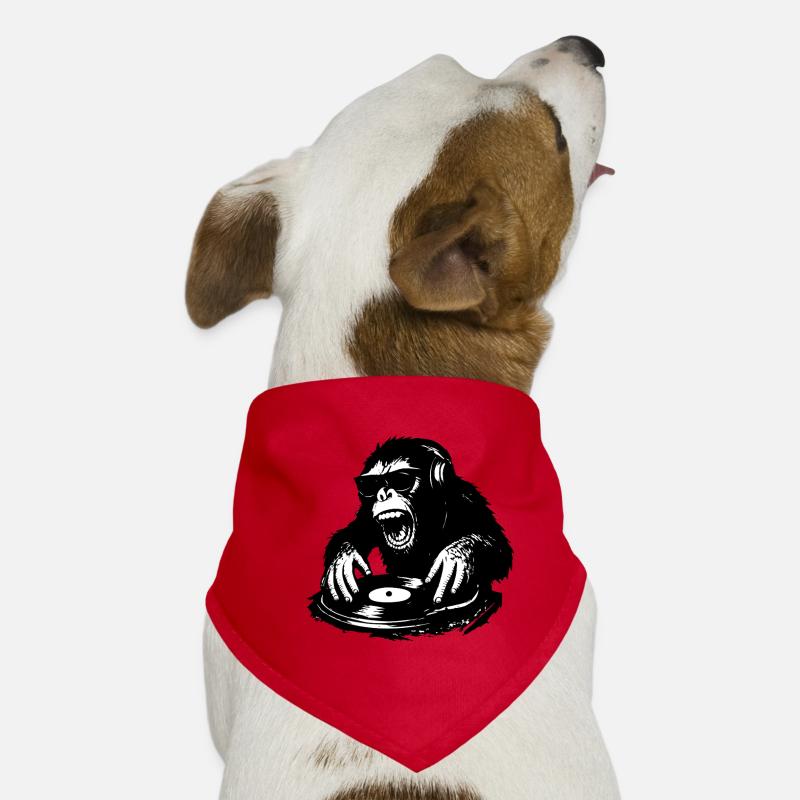 Wild DJ monkey on vinyl turntable Dog Bandana