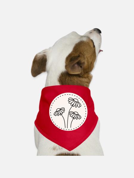 Daisy Line Art – Floral Motif Circle - Dog Bandana - red - Front