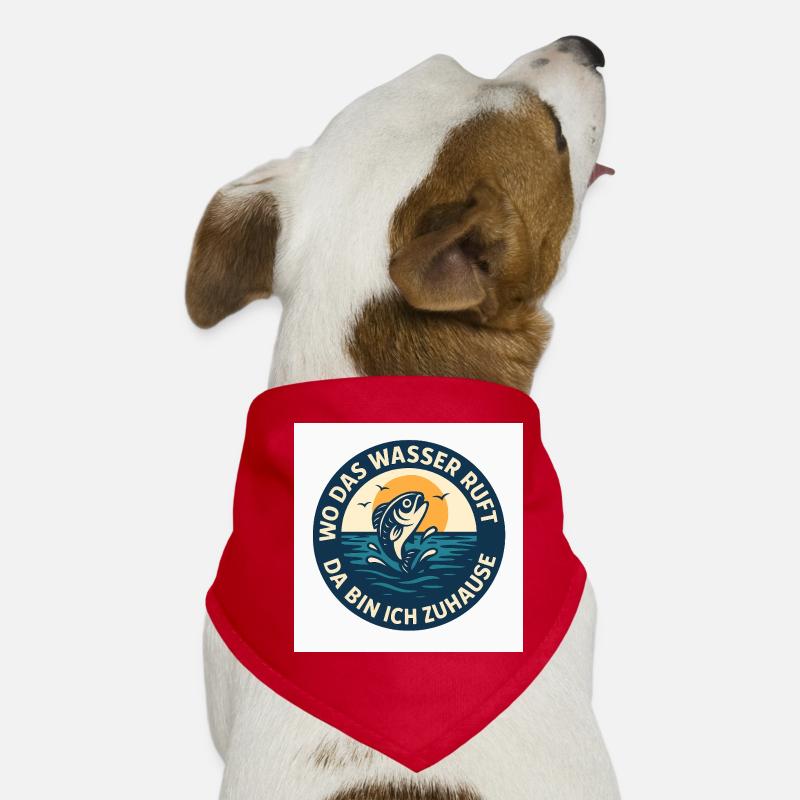 Dicton d’eau avec poisson et coucher de soleil - Bandana pour chien - rouge